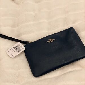 New with tags Coach cross grain Marine Blue  wristlet with gold hardware